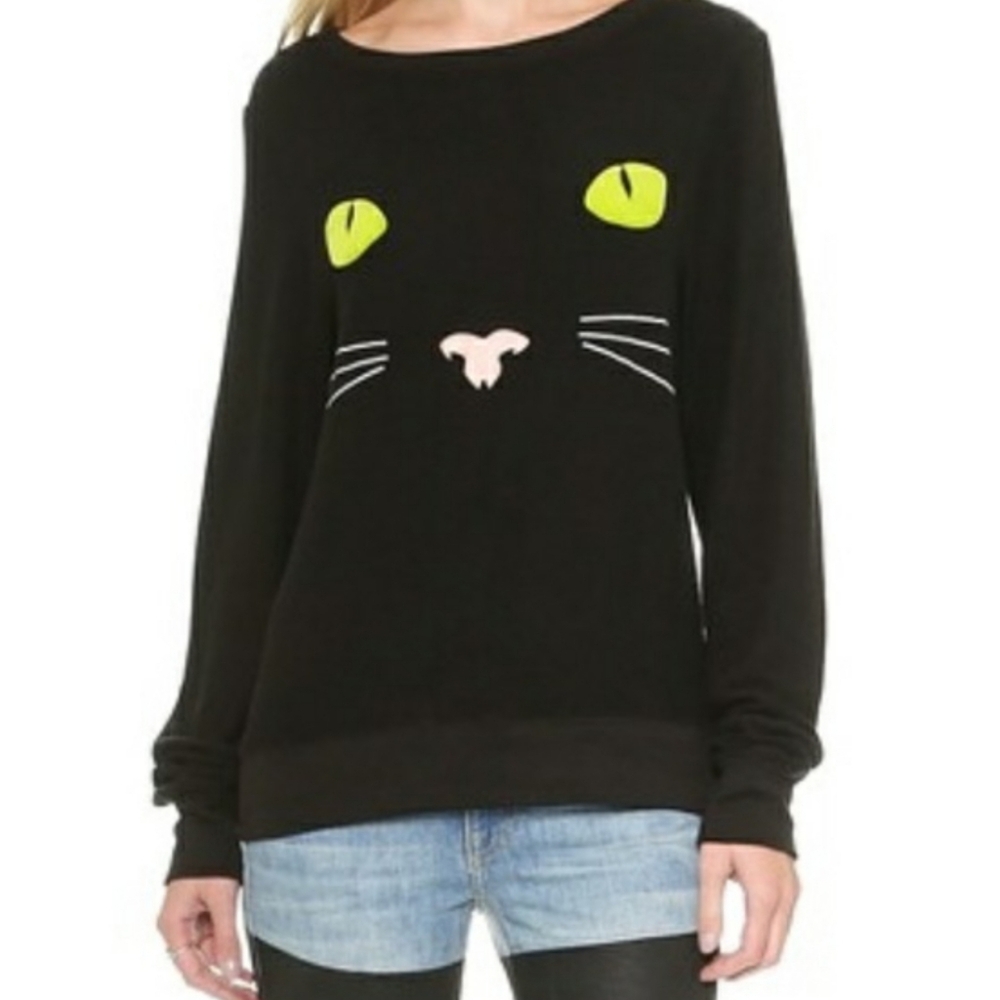 EUC Wildfox Black Kitty Baggy Beach Jumper